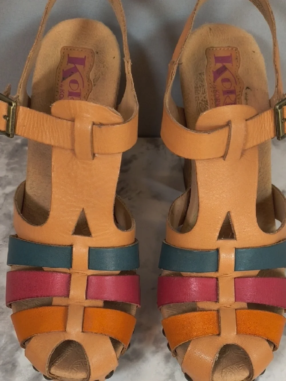 Women’s Multi-Color Leather Platform Sandal - Tan